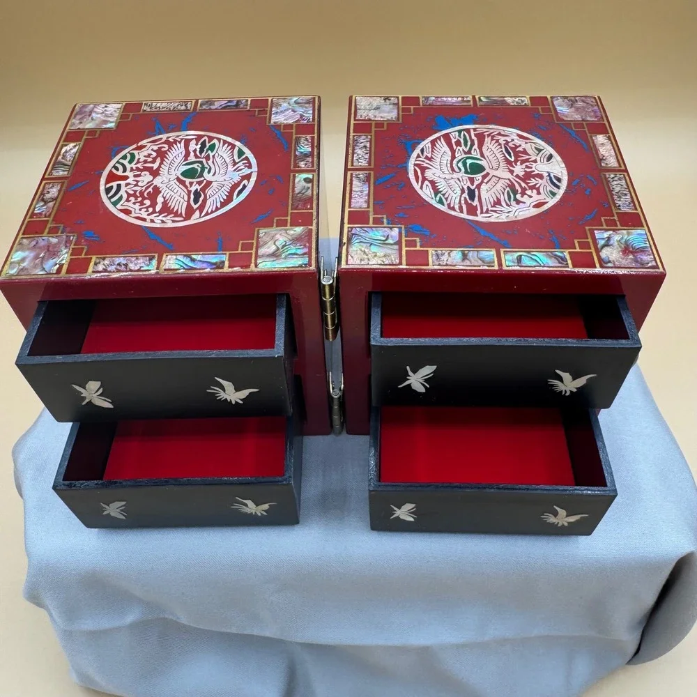 Vintage Korean Najeonchilgi Style Jewelry Box 4 Drawers Phoenix Mother of Pearl